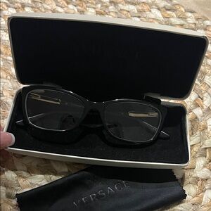 Versace Black Rectangular Glasses with Case